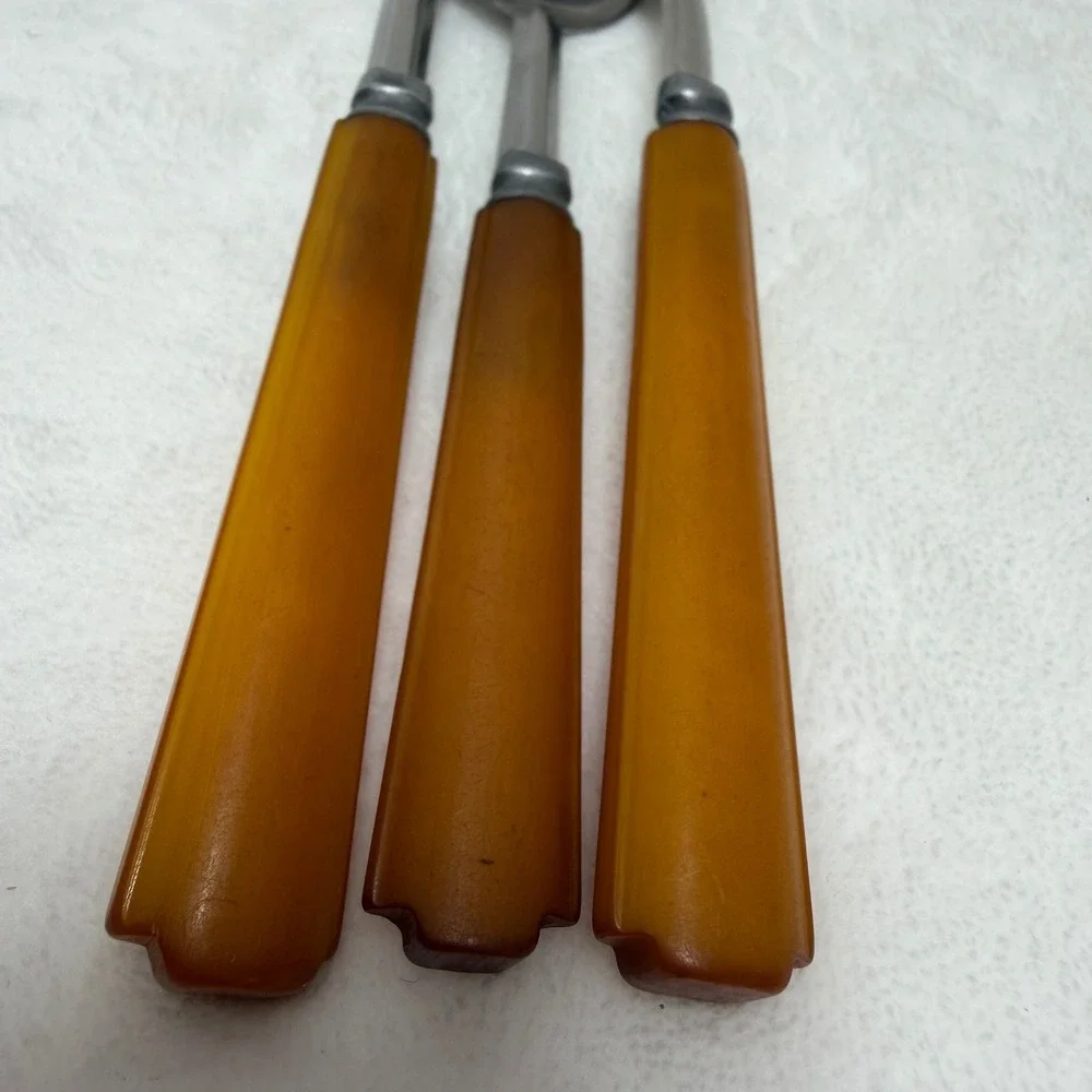 VTG‎ Bakelite Flatware 3pc Set Butterscotch Amber Handles Fork Spoons